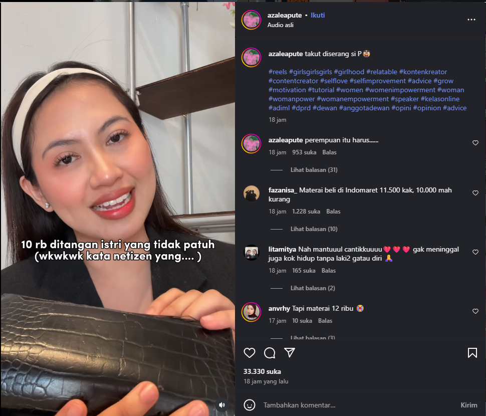 Anggota DPRD Wonogiri Azalea Puteri akan lakukan hal ini bila dapat nafkah Rp10 ribu per hari.